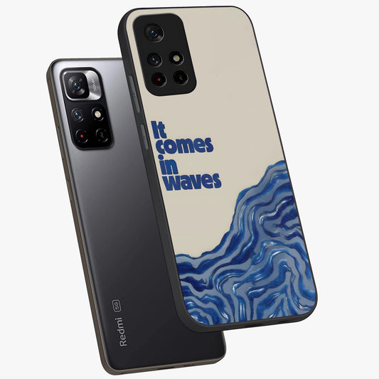 It Comes In Waves Quote Glass Case showing flat back view with inspirational wave themed quote artwork and glossy glass finish.