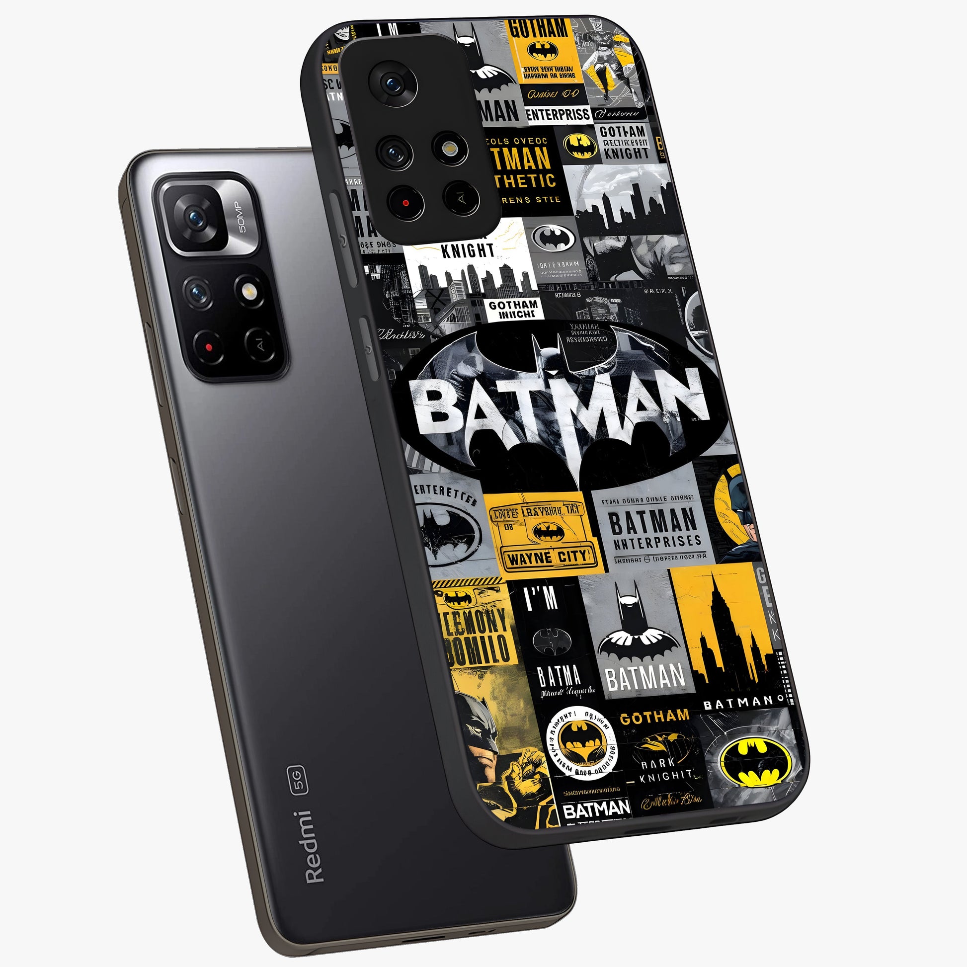 Knight Gotham Rise Glass Case displayed in angled mockup highlighting powerful knight silhouette design with dramatic aesthetic.