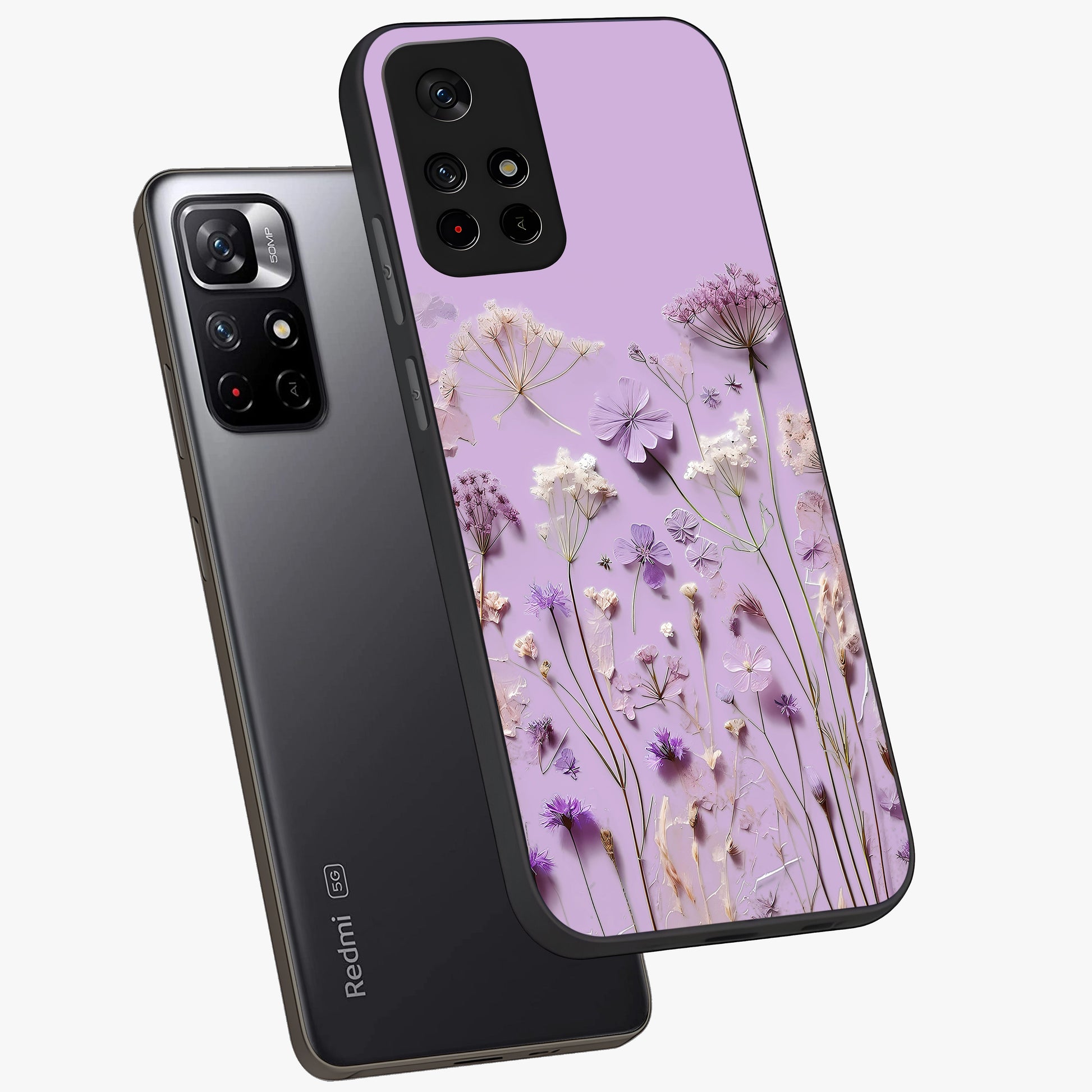 Lavender Blossom Dream Glass Case displayed in angled mockup highlighting dreamy lavender flower design with calming aesthetic style.