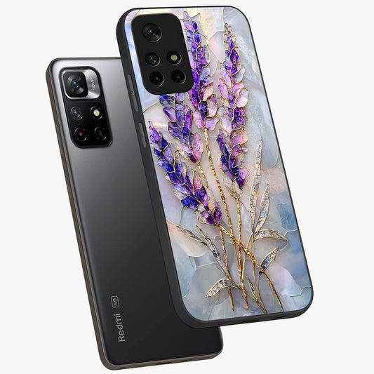 Lavender Dream Glow Glass Case showing flat back view with glowing lavender aesthetic artwork and glossy glass finish.