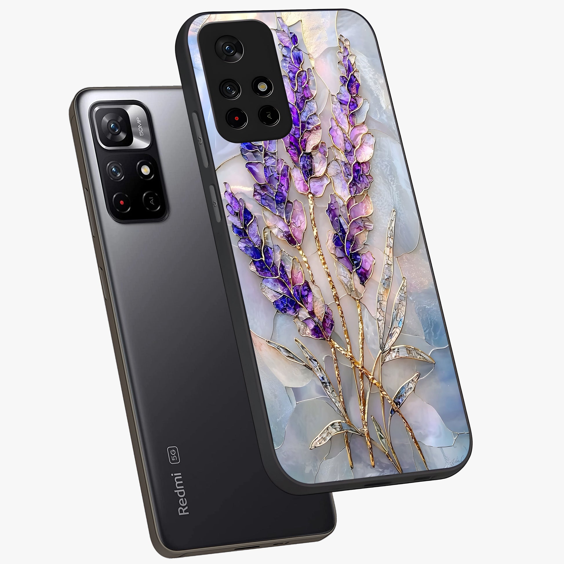 Lavender Dream Glow Glass Case displayed in angled mockup highlighting dreamy purple glow design with soft artistic style.