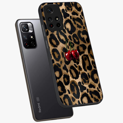 Leopard Wild Cherry Glass Case displayed in angled mockup highlighting bold animal print design with playful cherry aesthetic.