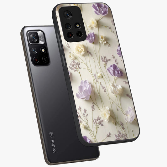 Lilac Breeze Harmony Glass Case showing flat back view with soft lilac themed artwork and glossy glass finish.