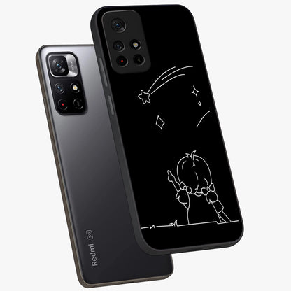 Line Art Girl With Shooting Stars Glass Case displayed in angled mockup highlighting elegant line art design with dreamy star aesthetic.