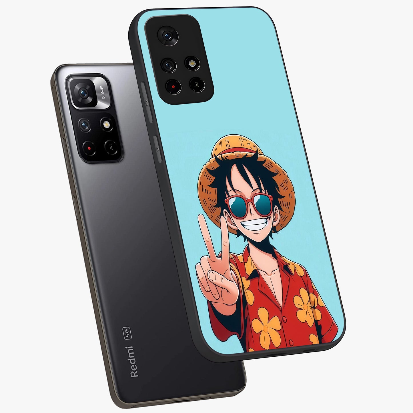 Luffy Summer Anime Vibe Glass Case showing flat back view with vibrant anime character artwork and glossy glass finish.