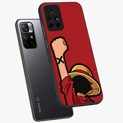 Luffy X Spirit Glass Case showing flat back view with bold anime character artwork and glossy glass finish.