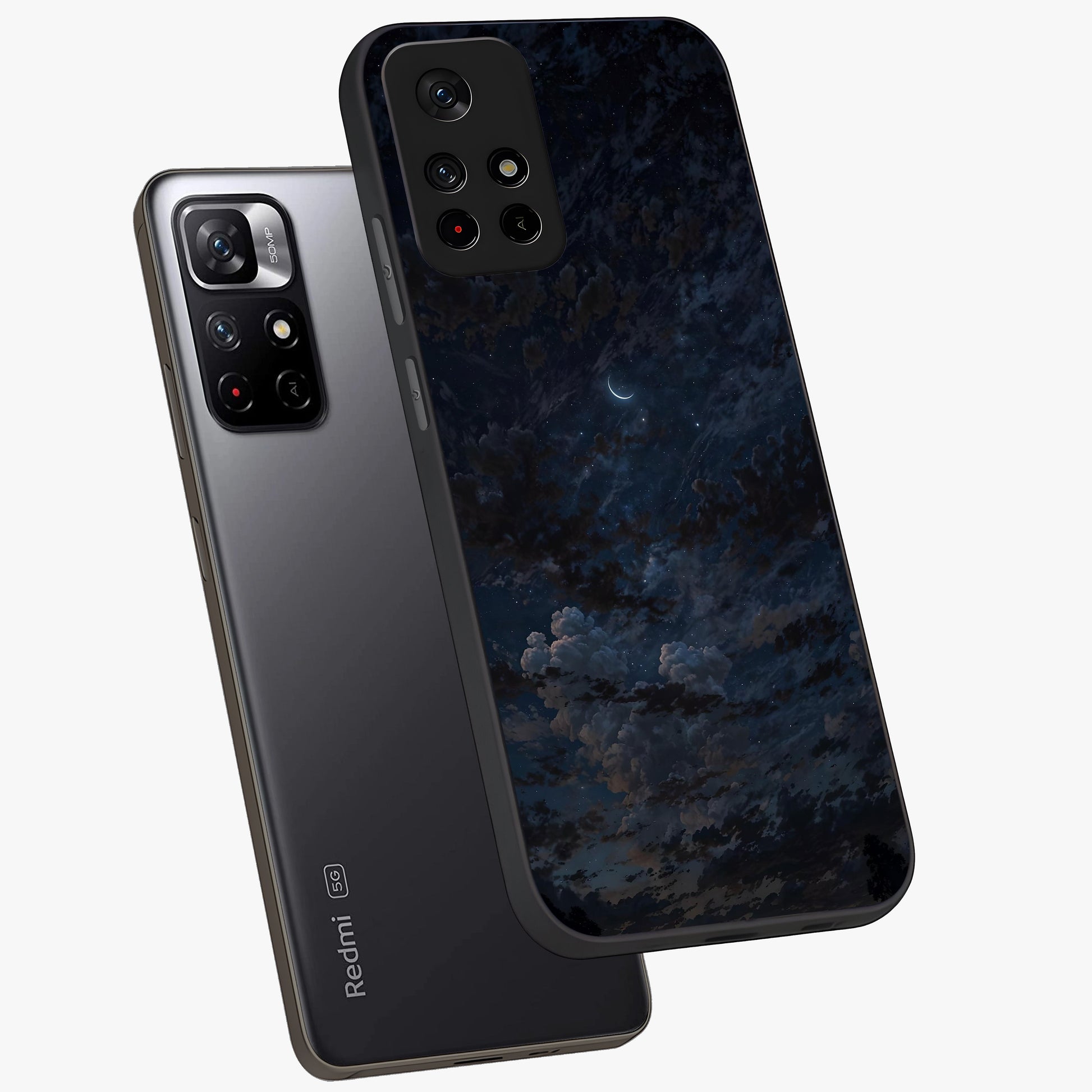 Lunar Veil Silence Glass Case displayed in angled mockup highlighting soft lunar design with peaceful celestial aesthetic.