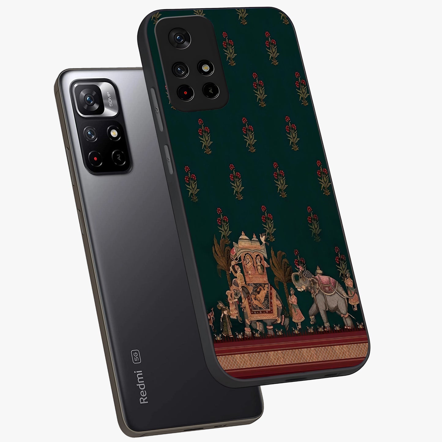 Macmerise Glass Case showing flat back view with stylish modern artwork and glossy glass finish.