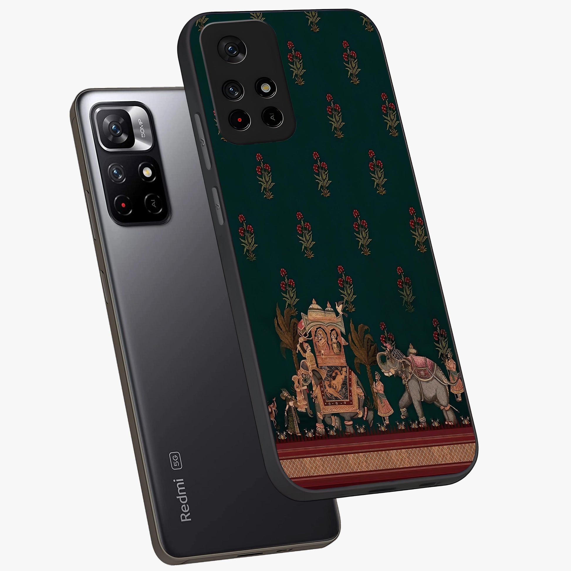 Macmerise Glass Case showing flat back view with stylish modern artwork and glossy glass finish.