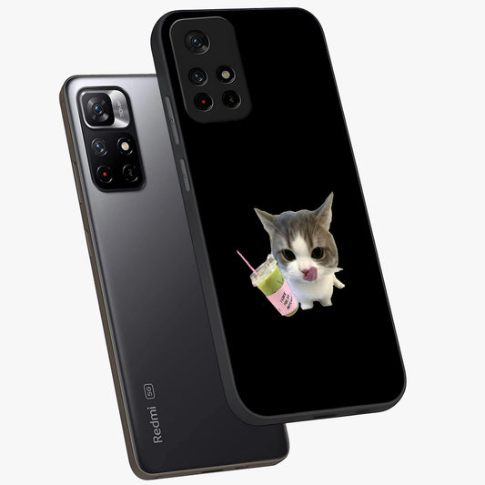 Matcha Cat Style Glass Case showing flat back view with cute matcha themed cat artwork and glossy glass finish.