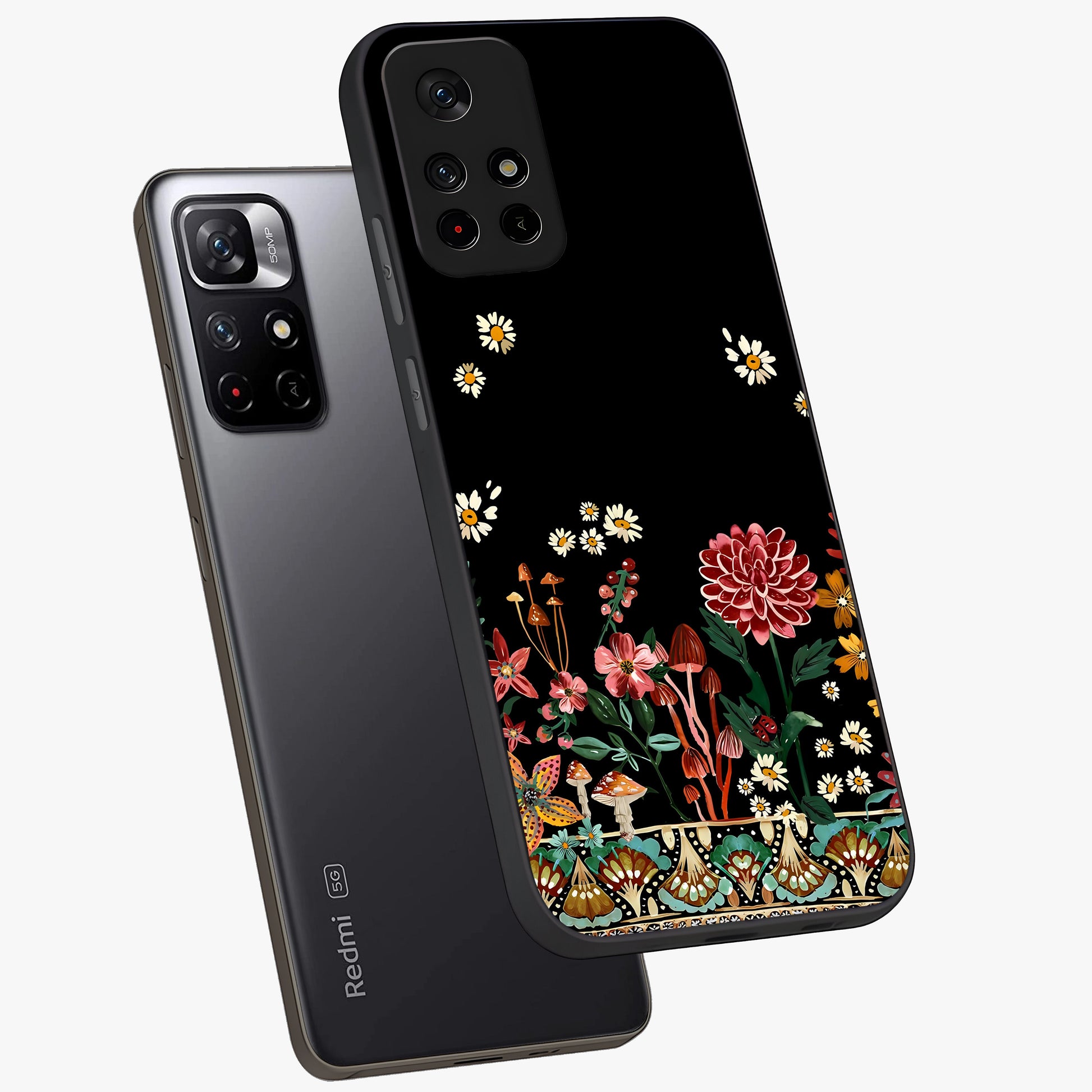 Midnight Bloom Pattern Glass Case displayed in angled mockup highlighting elegant flower design with midnight aesthetic style.