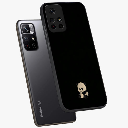 Midnight Panda Love Glass Case showing flat back view with cute panda themed artwork and glossy glass finish.