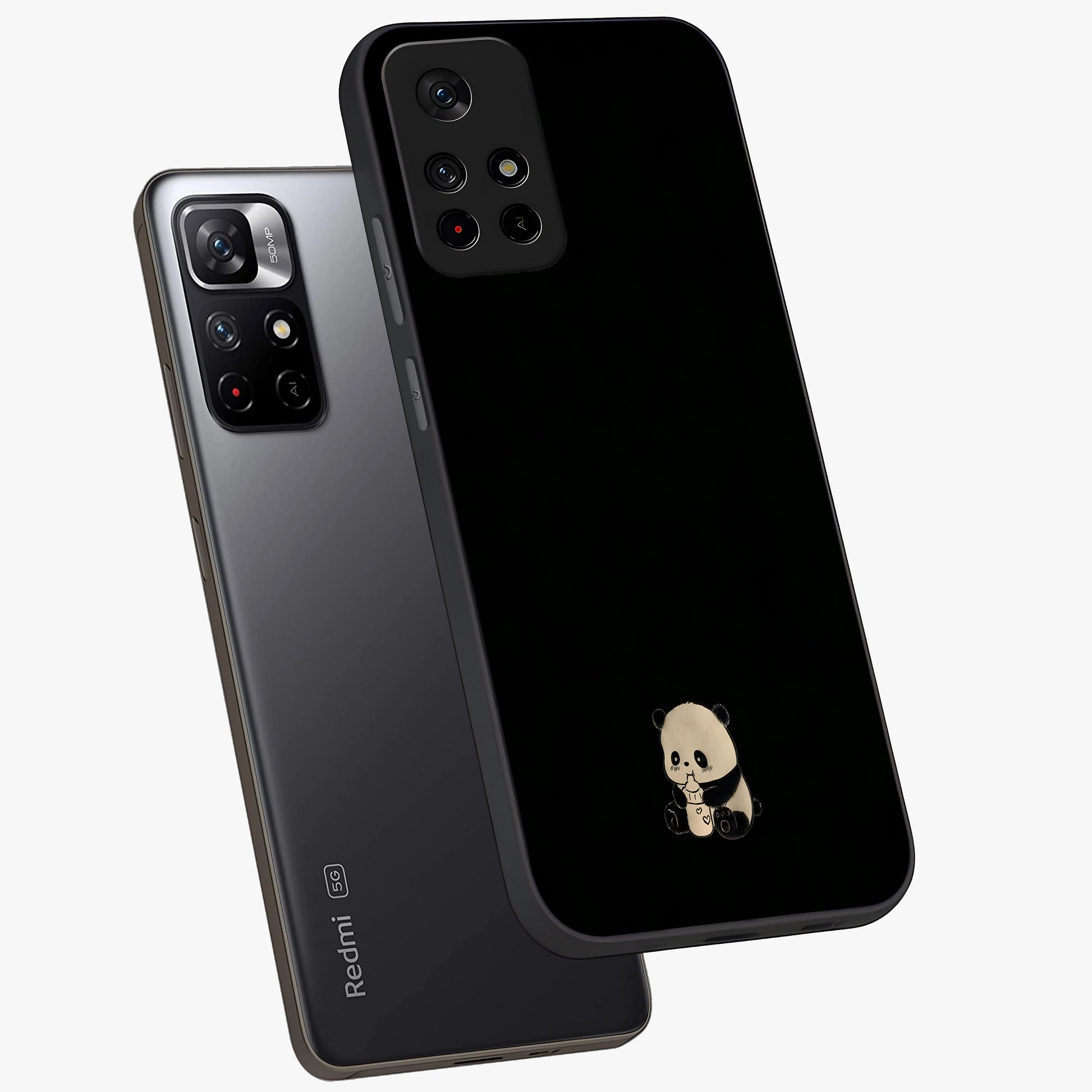 Midnight Panda Love Glass Case displayed in angled mockup highlighting adorable panda illustration with midnight aesthetic.