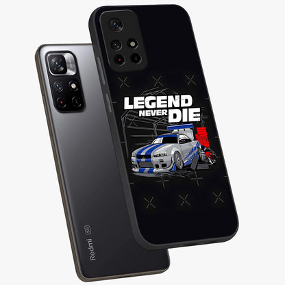Midnight Racing Legacy Glass Case showing flat back view with sleek racing inspired artwork and glossy glass finish.