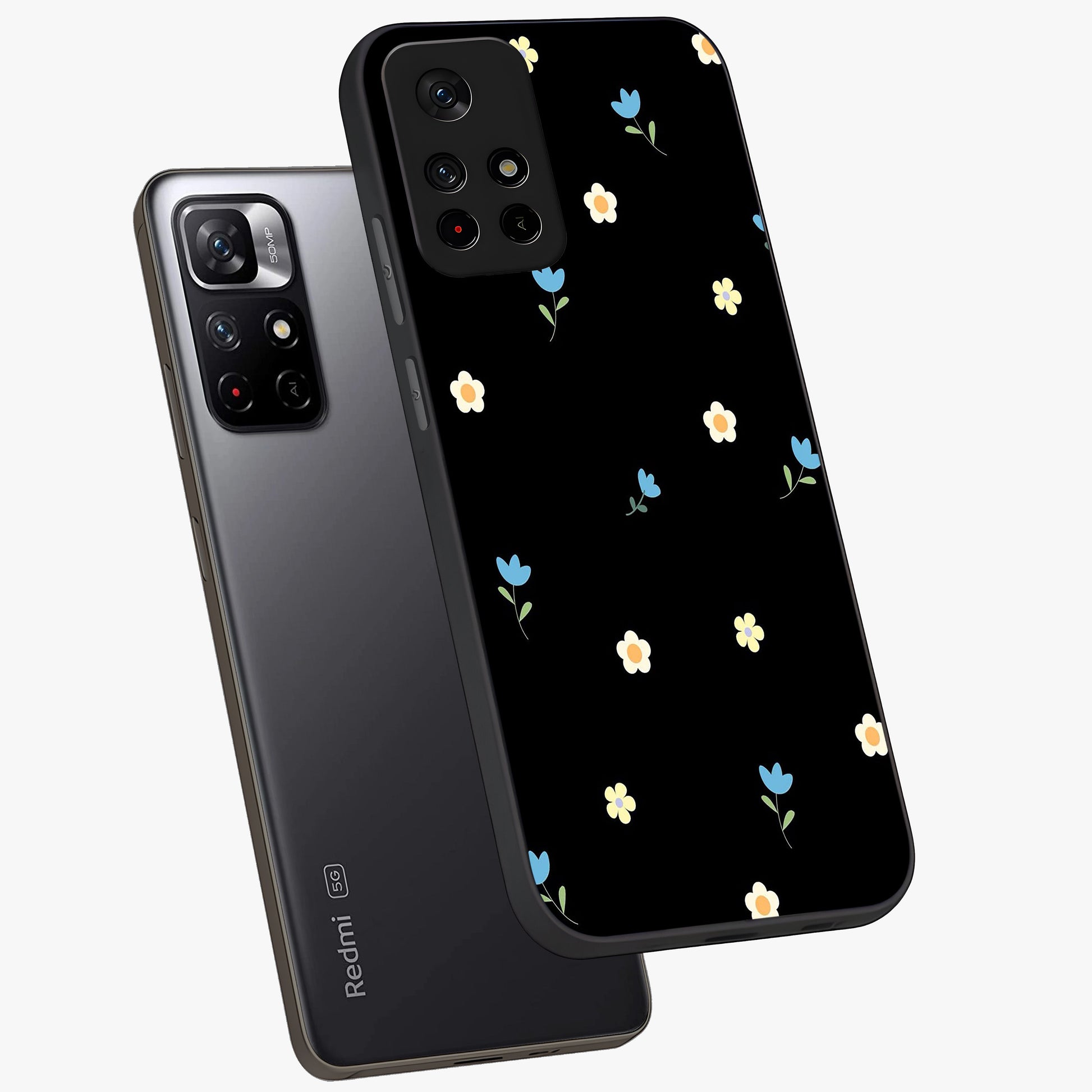 Minimal Petal Whispers Glass Case displayed in angled mockup highlighting delicate petal design with clean minimal aesthetic.