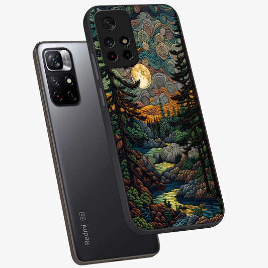 Moonlight Forest Dream Glass Case showing flat back view with mystical forest moonlight artwork and glossy glass finish.