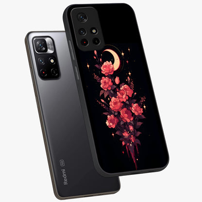 Moonlit Floral Elegance Glass Case showing flat back view with elegant floral artwork under moonlit tones and glossy glass finish.