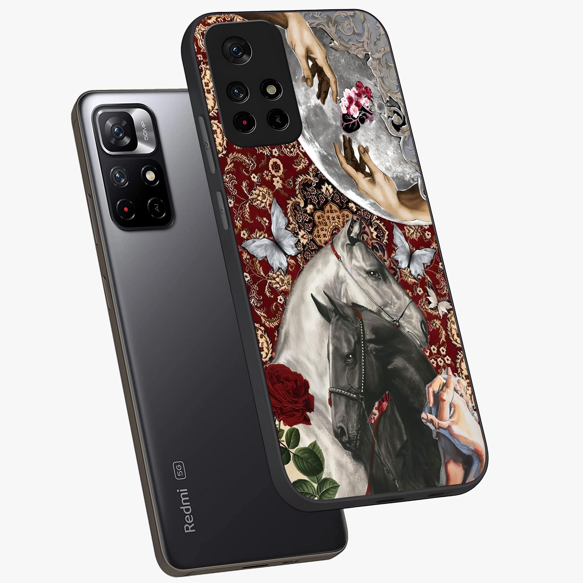Moonlit Royal Stallion Glass Case displayed in angled mockup highlighting powerful stallion illustration with royal night aesthetic.