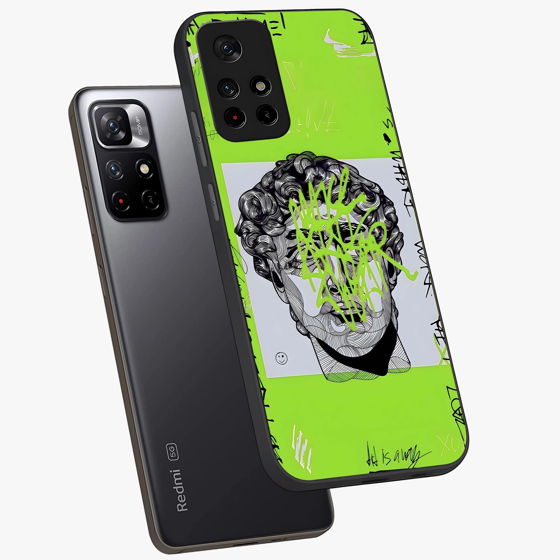Neo Graffiti Rebellion Glass Case showing flat back view with vibrant graffiti artwork and glossy glass finish.