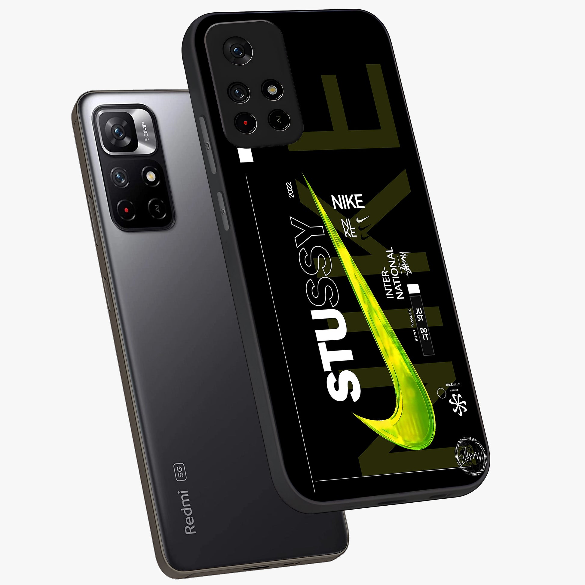 Neon Street Edition Glass Case showing flat back view with neon street style artwork and glossy glass finish.