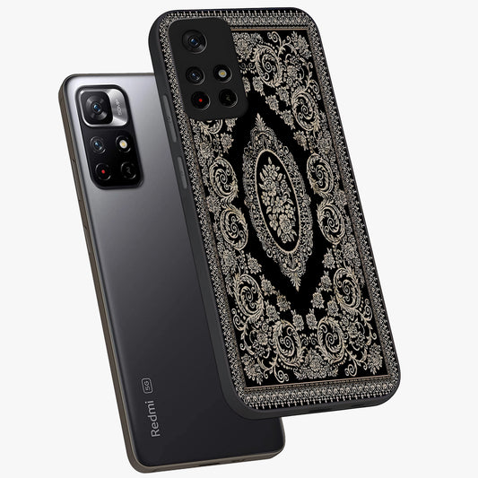 Noir Bloom Elegance Glass Case showing flat back view with elegant dark floral artwork and glossy glass finish.