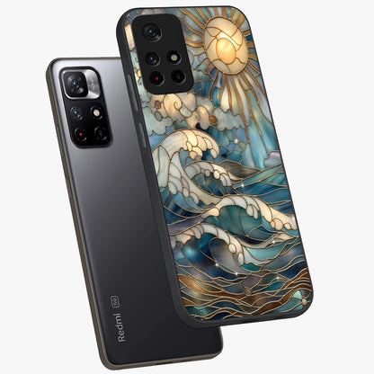 Oceanic Stained Printed Glass Case displayed in angled mockup highlighting colorful aquatic design with artistic aesthetic style.