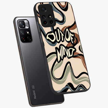 Out Of Mind Glass Case displayed in angled mockup highlighting bold statement design with modern artistic aesthetic.