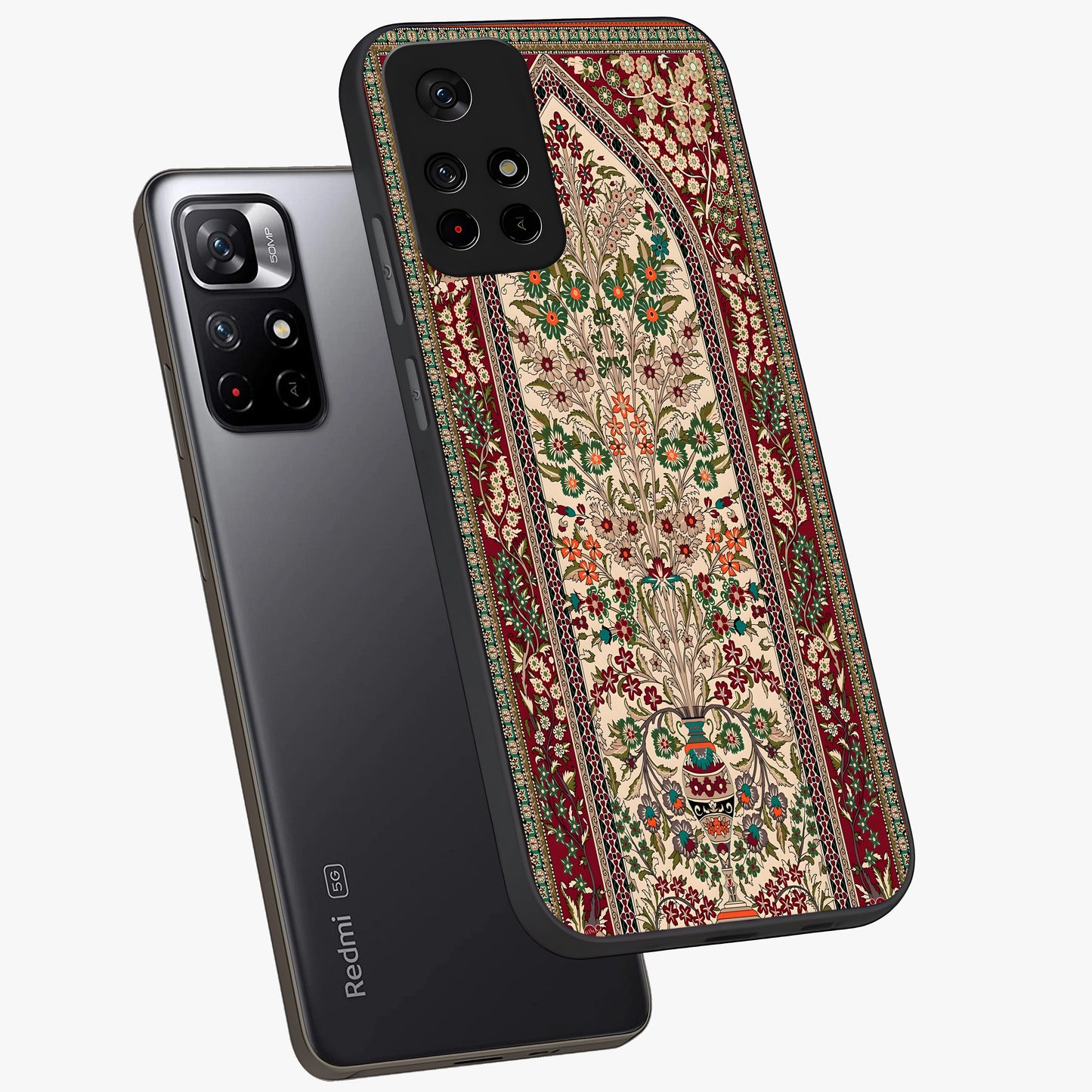 Persian Inspired Glass Case showing flat back view with ornate Persian style pattern artwork and glossy glass finish.