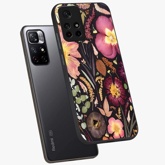 Petal Dream Tapestry Glass Case showing flat back view with intricate floral tapestry artwork and glossy glass finish.
