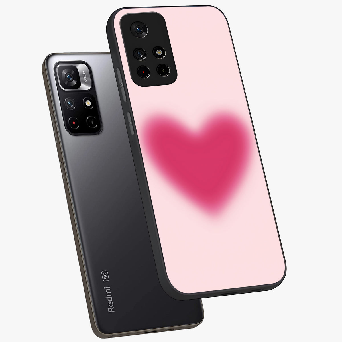 Pink Aura Heart Glass Case displayed in angled mockup highlighting vibrant pink heart design with dreamy aura aesthetic.