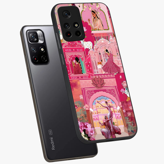 Pink Palace Muse Glass Case showing flat back view with elegant palace inspired artwork and glossy glass finish.
