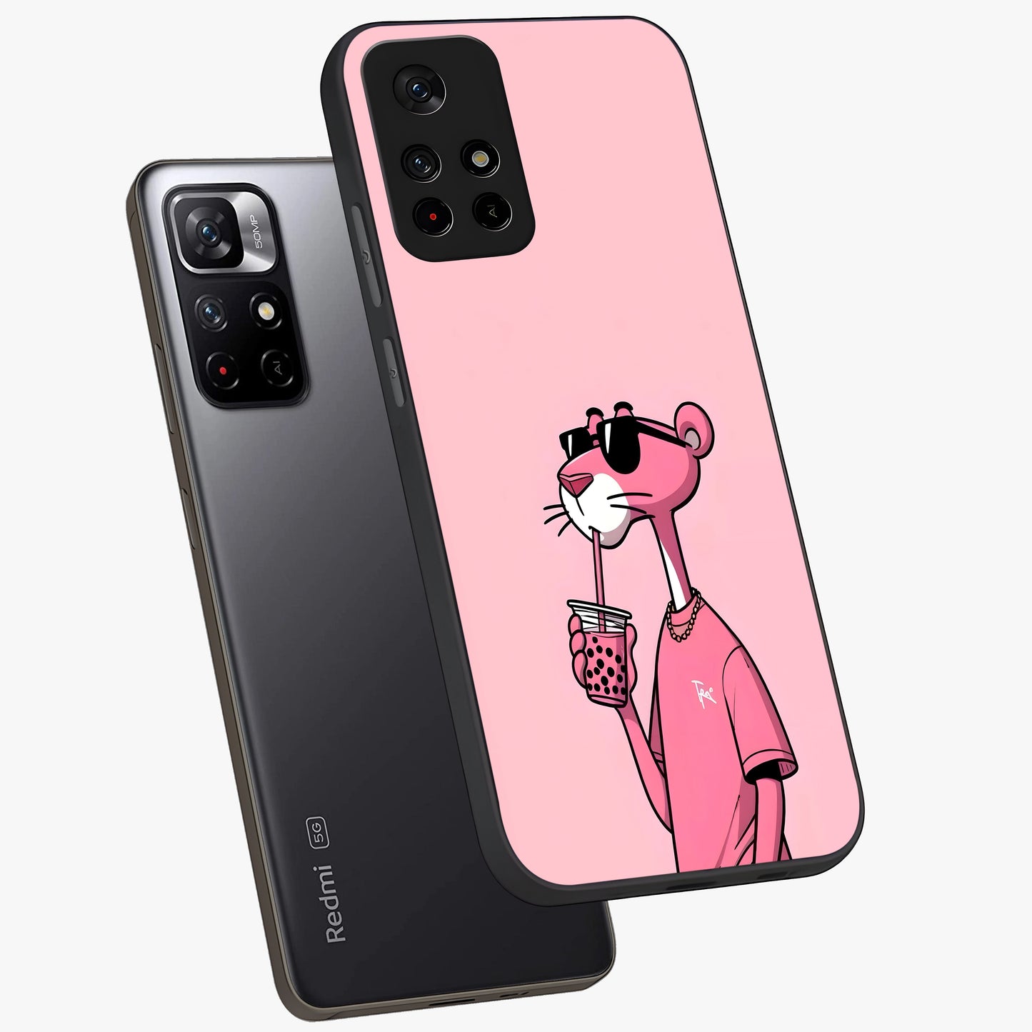 Pink Panther Glass Case showing flat back view with iconic pink panther artwork and glossy glass finish.