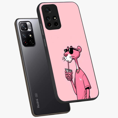Pink Panther Glass Case showing flat back view with iconic pink panther artwork and glossy glass finish.