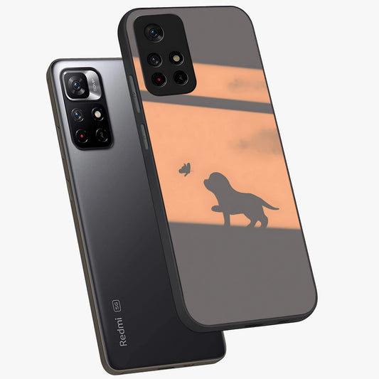 Puppy Shadow Art Glass Case showing flat back view with cute puppy shadow style artwork and glossy glass finish.