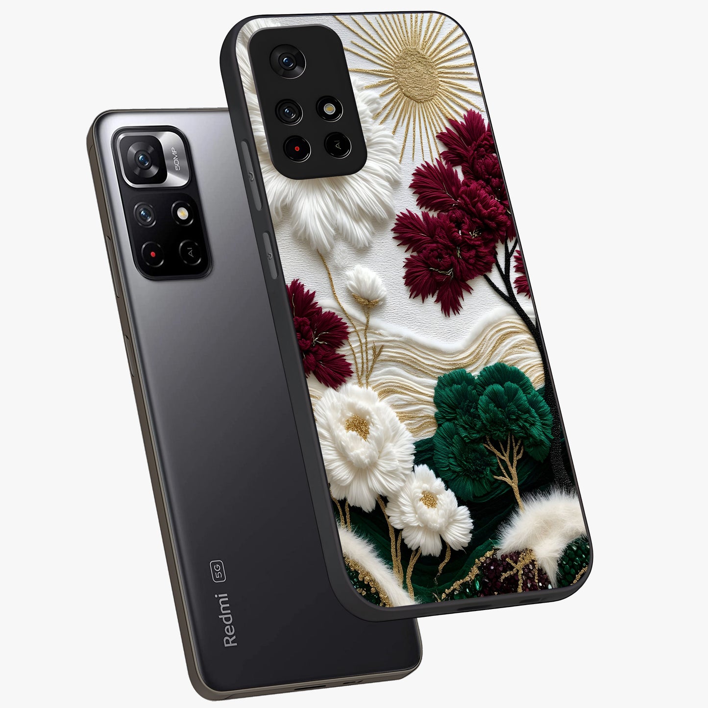 Radiant Bloom Elegance Glass Case displayed in angled mockup highlighting graceful floral design with radiant aesthetic style.