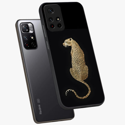 Regal Leopard Glass Case showing flat back view with bold leopard artwork and glossy glass finish.