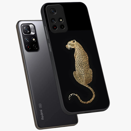 Regal Leopard Glass Case showing flat back view with bold leopard artwork and glossy glass finish.
