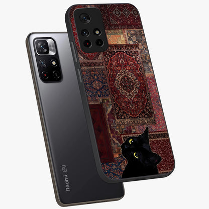 Regal Magic Cat Apple Glass Case showing flat back view with magical cat artwork holding apple and glossy glass finish.