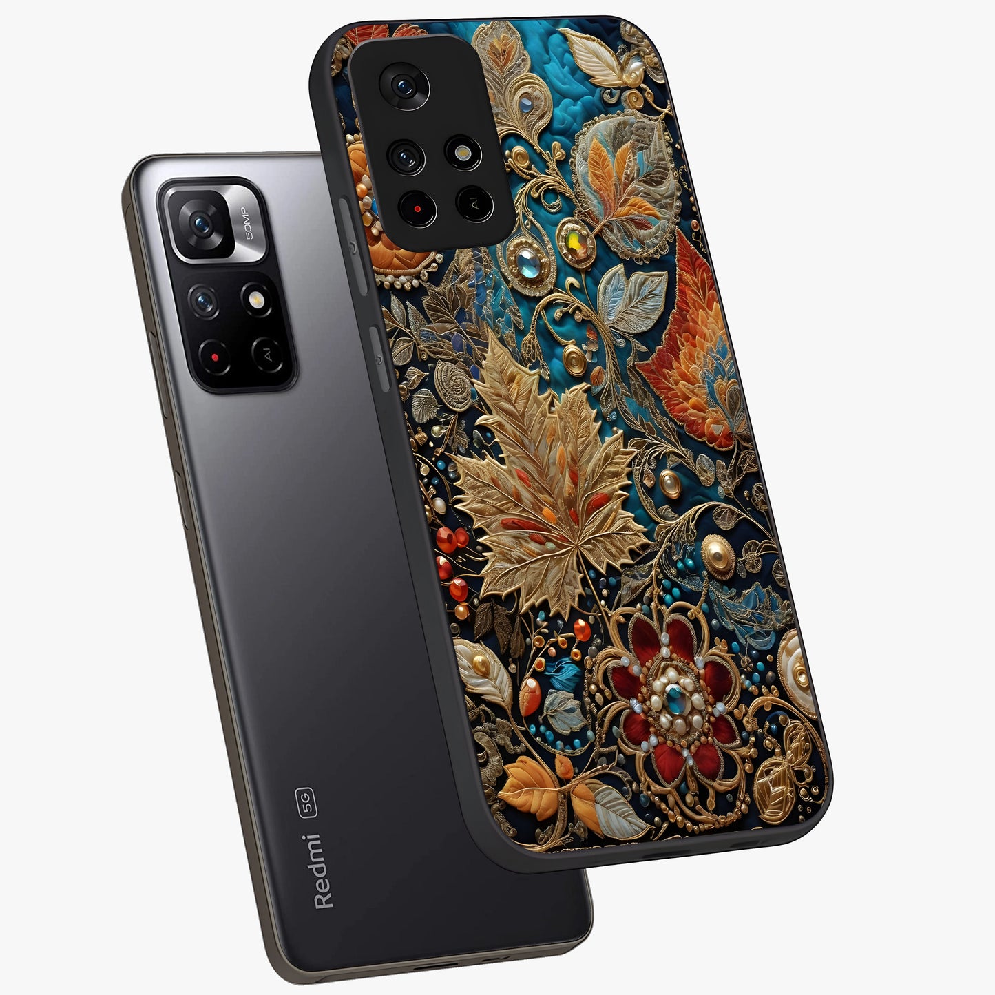 Royal Jewel Garden Glass Case showing flat back view with decorative floral garden artwork and glossy glass finish.