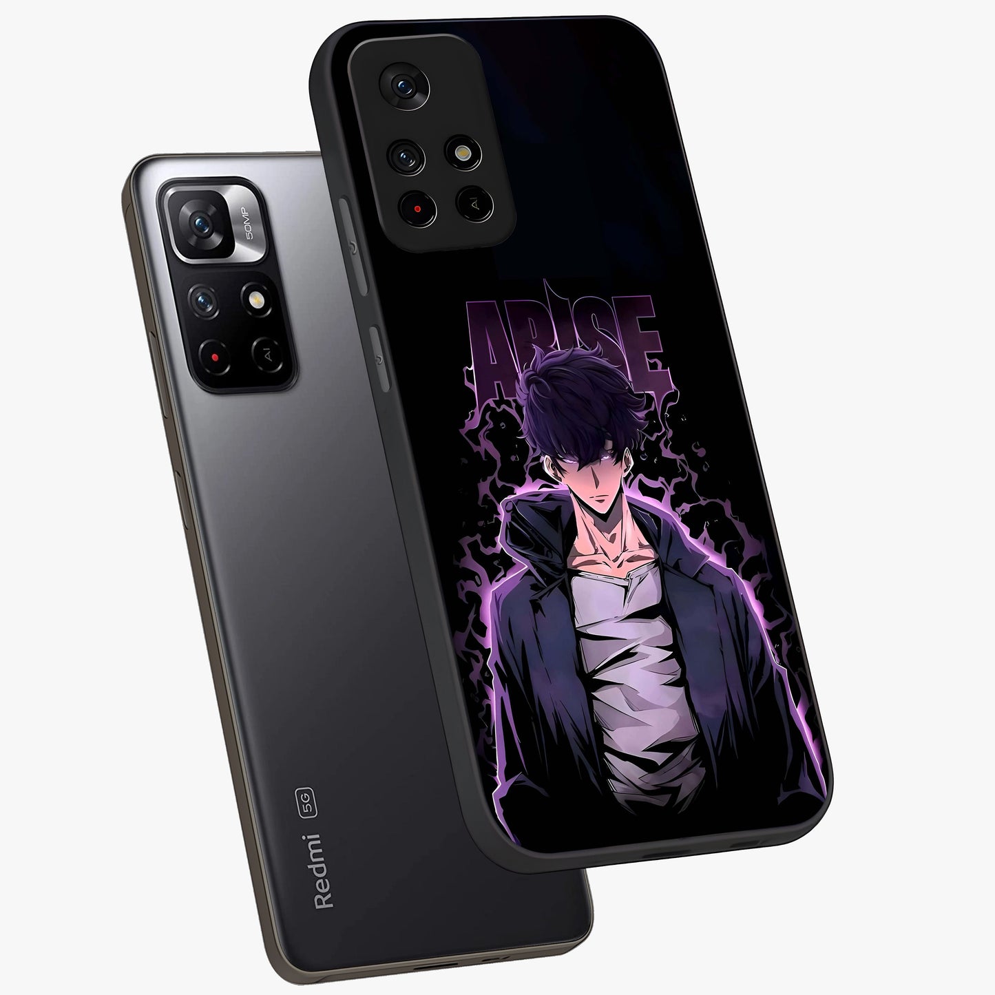 Shadow Monarch Awakening Glass Case showing flat back view with powerful dark monarch themed artwork and glossy glass finish.