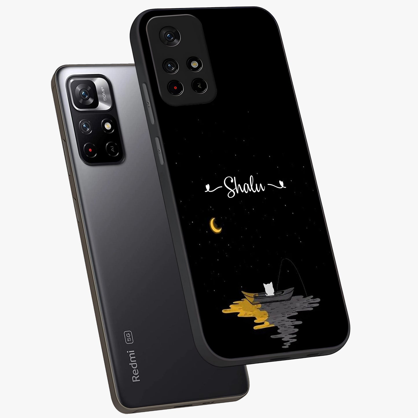 Silent Night Row Glass Case showing flat back view with calm night themed artwork and glossy glass finish.