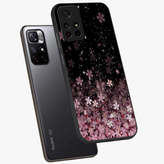 Small Starry Flowers Glass Case showing flat back view with delicate starry floral artwork and glossy glass finish.