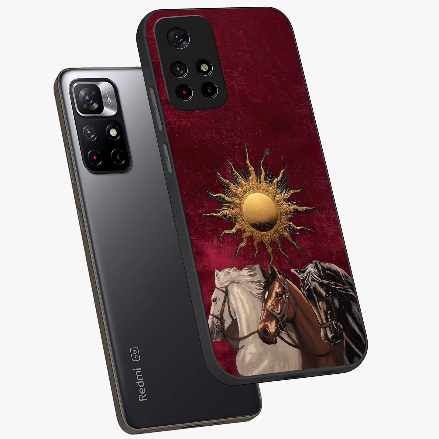 Solar Riders Glass Case showing flat back view with dynamic rider themed artwork and glossy glass finish.