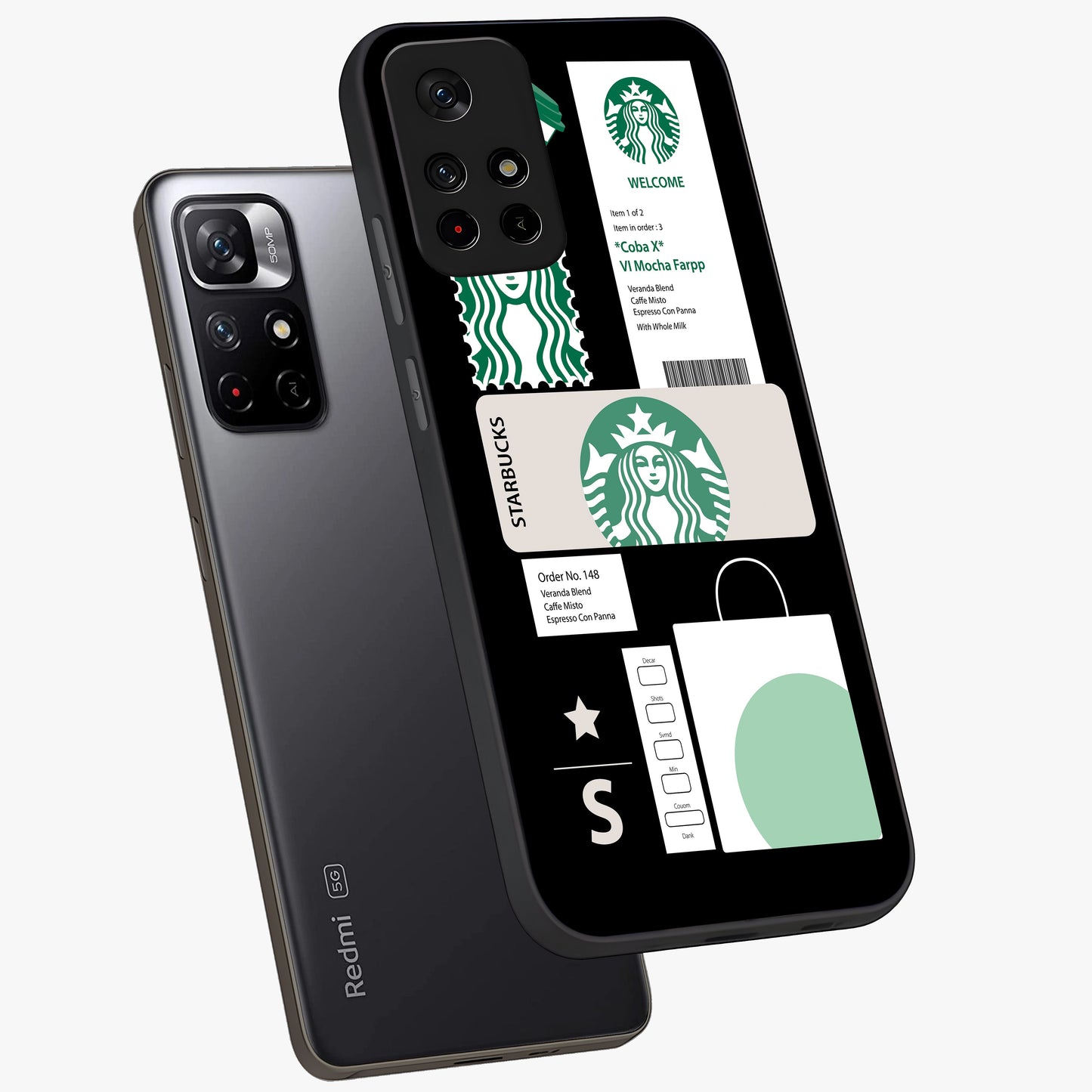 Starbucks Mocha Glass Case showing flat back view with coffee inspired artwork and glossy glass finish.