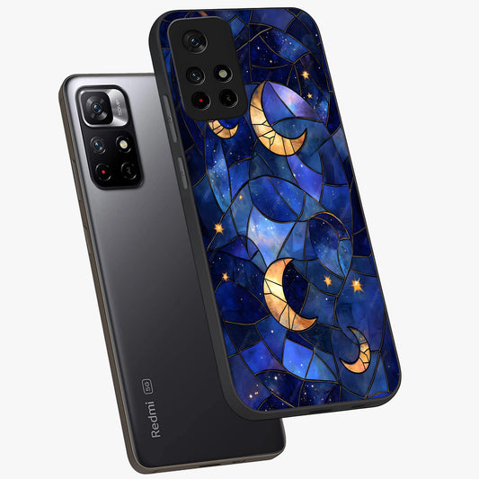 Starlit Sky Tapestry Glass Case showing flat back view with decorative starry sky tapestry artwork and glossy glass finish.