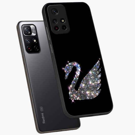 Starlit Swan Grace Glass Case showing flat back view with graceful swan artwork under starry sky and glossy glass finish.
