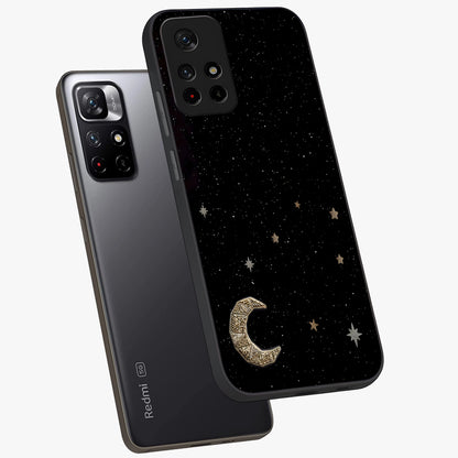 Twinkle Star With Half Moon Glass Case showing flat back view with star and half moon artwork and glossy glass finish.