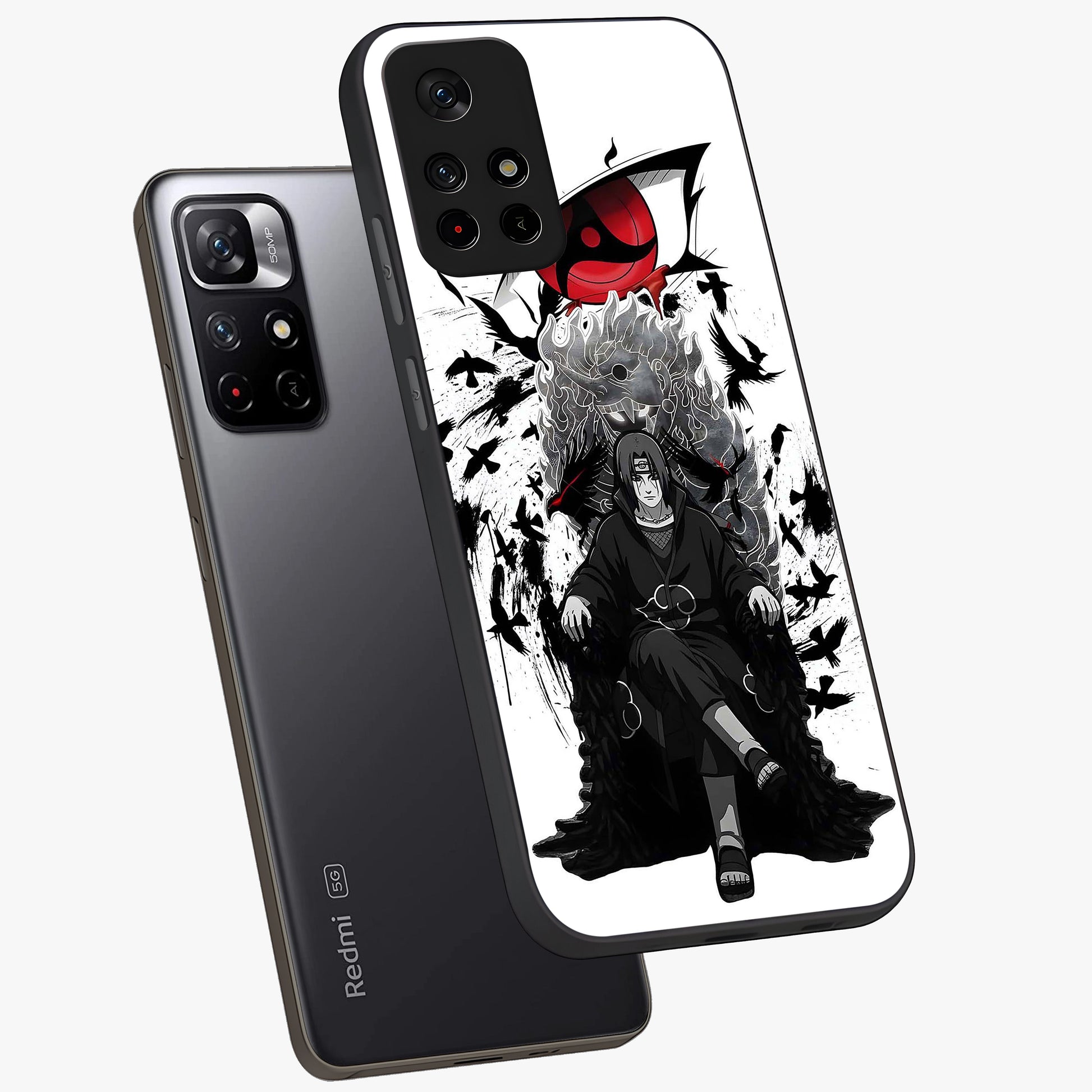 Uchiha Shadow Throne Glass Case showing flat back view with cosmic underwater themed artwork and glossy glass finish.