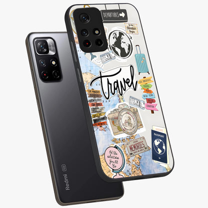 Wanderlust Journal Glass Case showing flat back view with travel inspired artwork and glossy glass finish.