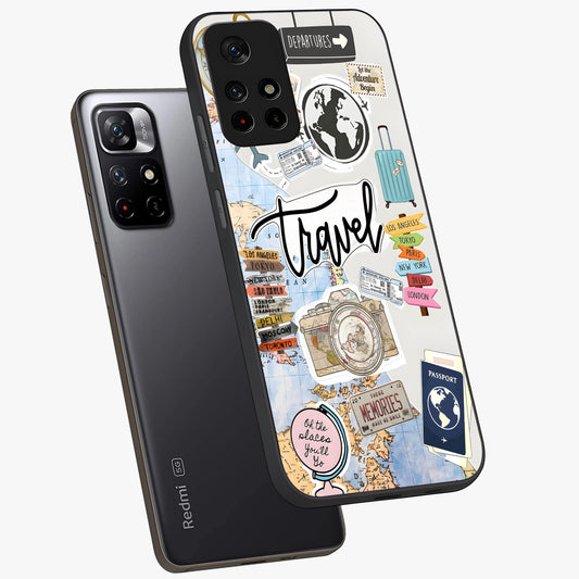 Wanderlust Journal Glass Case showing flat back view with travel inspired artwork and glossy glass finish.